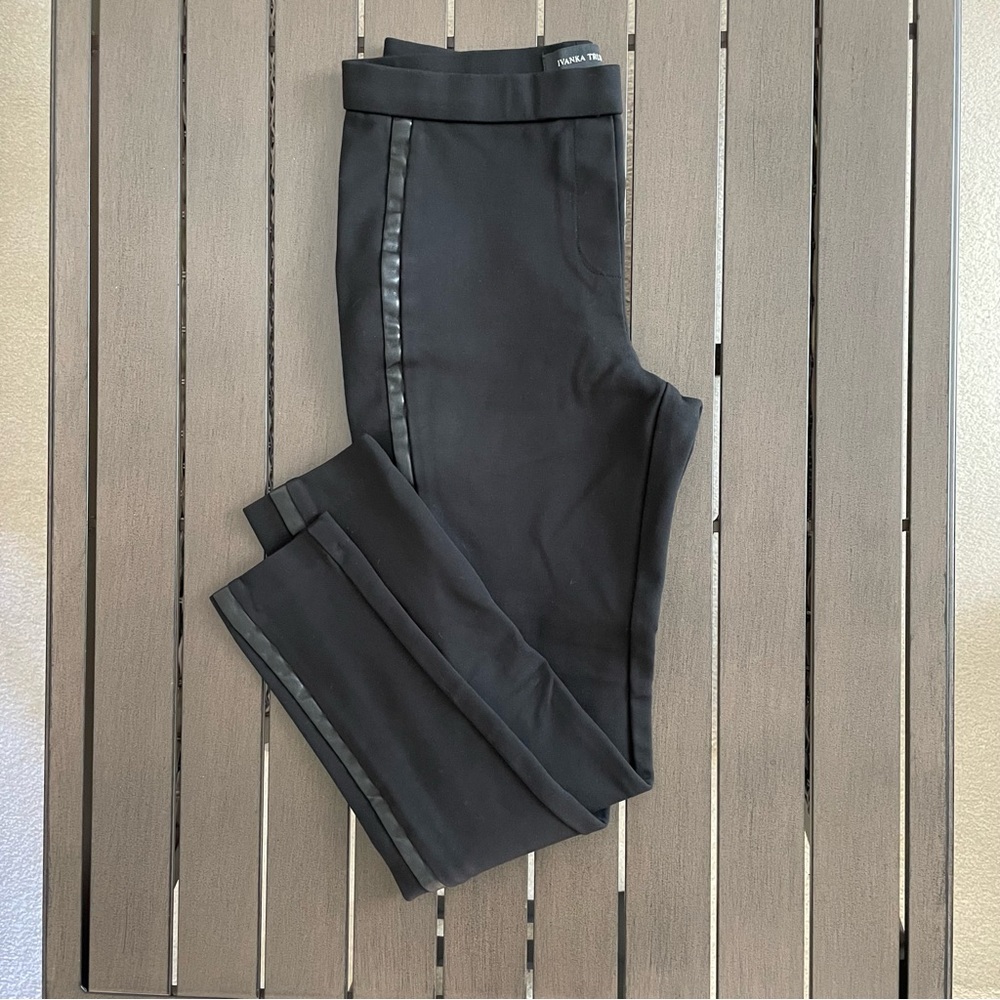 IVANKA TRUMP SKINNY FAUX LEATHER SIDE-STRIPE TUXEDO-STYLE DRESS PANTS!!